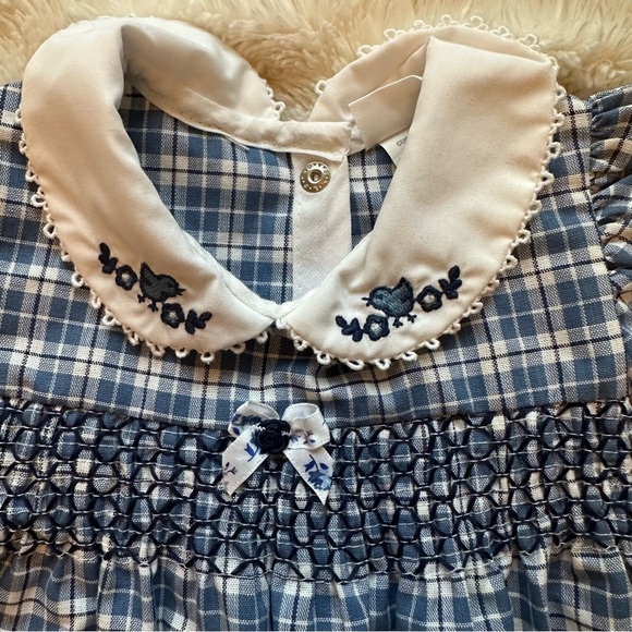 Vintage Carter’s Baby Girl Collar Blue Plaid Smocked Classic Romper 12-18m - Picture 4 of 11